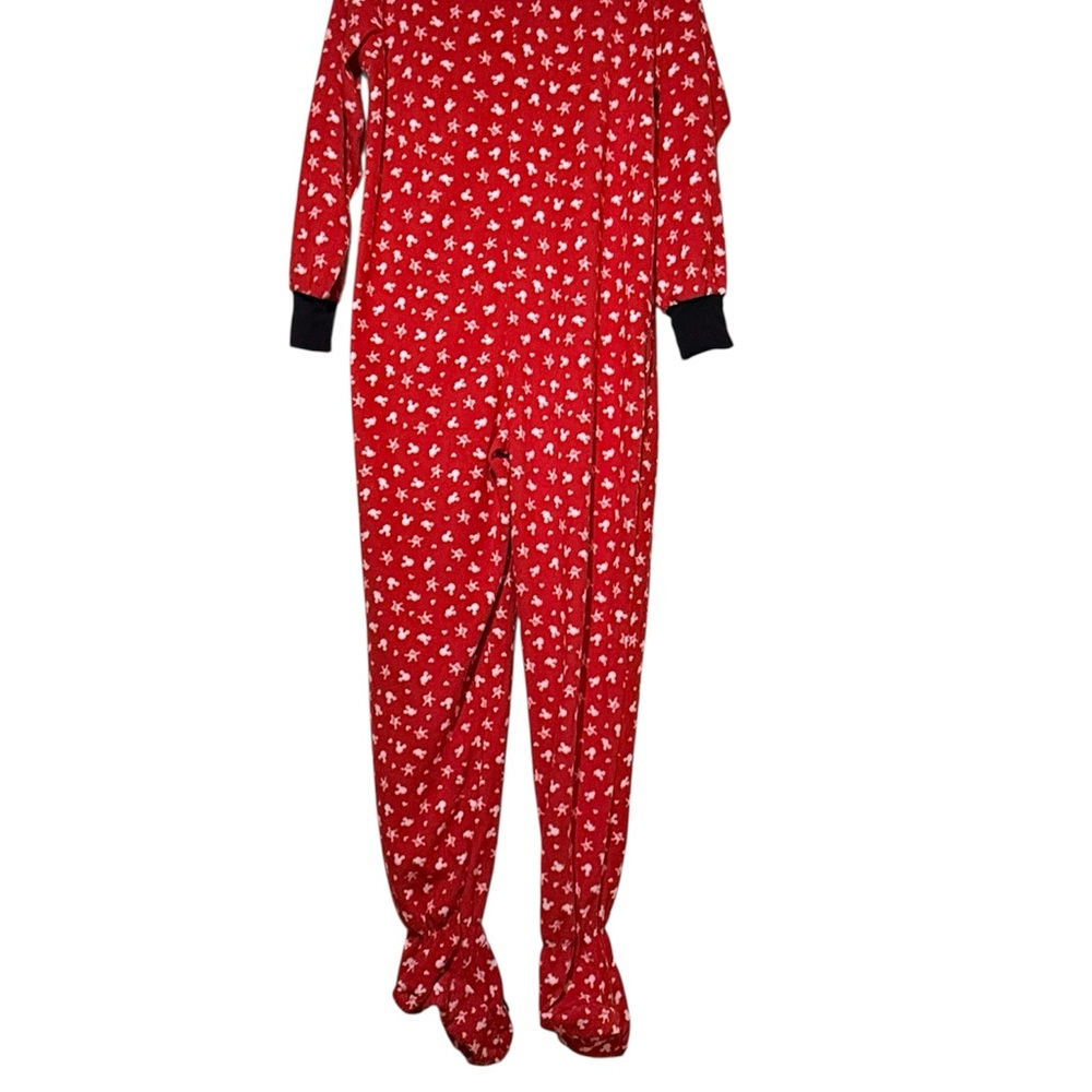 Disney Mickey Mouse Footed Onesie Pajamas Red Fleece Adult Size L - Picture 4 of 5
